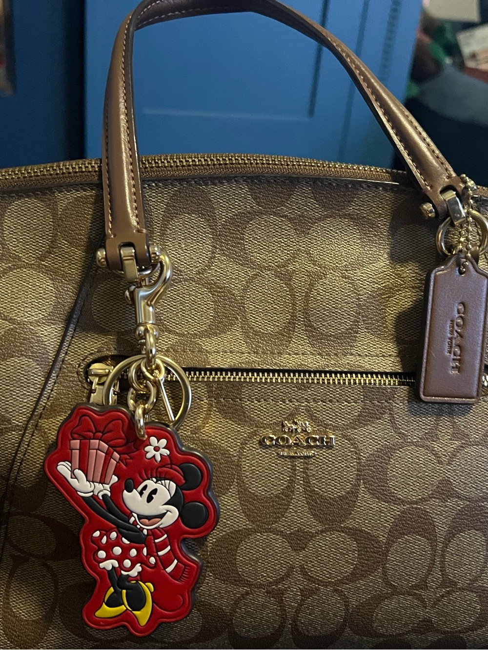 Coach Brown Signature Canvas Satchel with Minnie Charm - Picture 6 of 12
